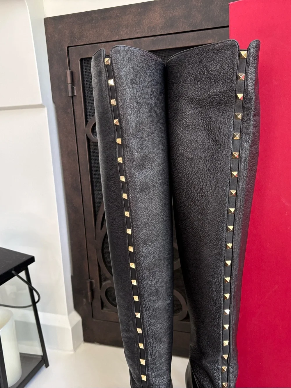 Valentino Garavani Rockstud Over the Knee Boots in Black Leather 36/6